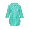 At Last... Women's Blue / White Sophie Cotton Shirt In Turquoise & White Flower In Blue/white