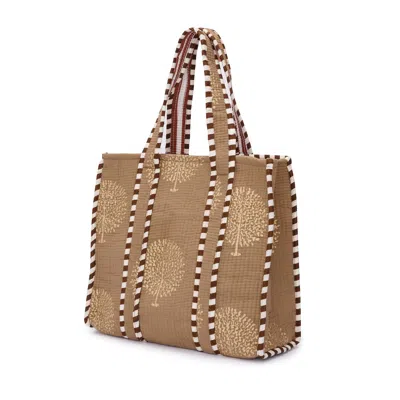 At Last... Women's Brown / Gold Medium Cotton Tote Bag In Coffee & Gold