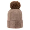 At Last... Women's Brown Super Soft Chunky Cashmere Hat With Pom Pom In Taupe In Brown