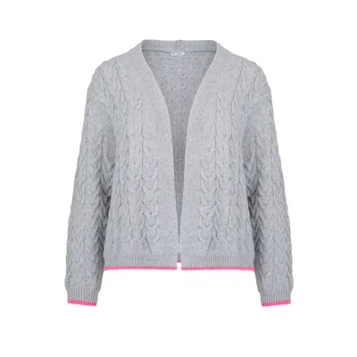 At Last... Women's Cashmere Mix Double Ply Cable Knitted Cardigan Grey In Gray