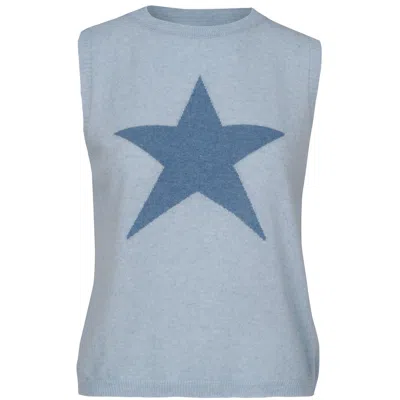 At Last... Women's Cashmere Mix Sleeveless Jumper In Baby Blue With Blue Star