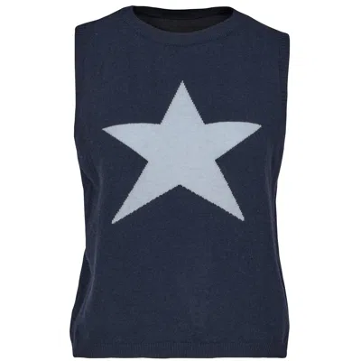 At Last... Women's Grey Cashmere Mix Sleeveless Jumper In Navy With Baby Blue Star