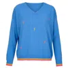 At Last... Women's Cashmere Mix Sweater In Blue With Multi Lightning & Stripes In Blue