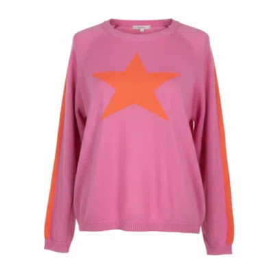 At Last... Women's Cashmere Mix Sweater In Bubblegum Pink With Orange Star & Armstripe