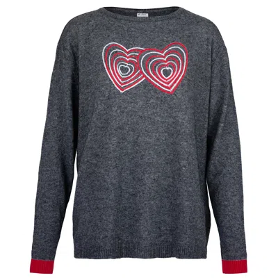 At Last... Women's Cashmere Mix Sweater In Charcoal Grey With Hearts In Gray