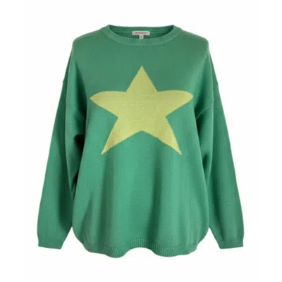 At Last... Women's Cashmere Mix Sweater In Grass Green With Lime Star