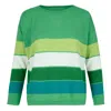 At Last... Women's Cashmere Mix Sweater In Green With Solid Multi Stripes In Green
