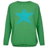 At Last... Women's Cashmere Mix Sweater In Green With Turquoise Star