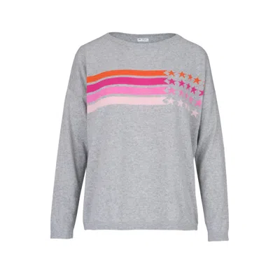 At Last... Women's Cashmere Mix Sweater In Grey Stripe & Star In Gray