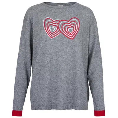 At Last... Women's Cashmere Mix Sweater In Light Grey With Hearts In Gray