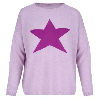 At Last... Women's Cashmere Mix Sweater In Lilac With Purple Star