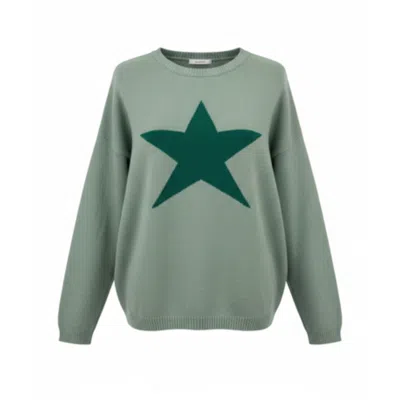 At Last... Women's Cashmere Mix Sweater In Sea Green With Dark Green Star
