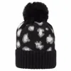 At Last... Women's Chunky Six Ply Cashmere Hat In Black & Grey Leopard In Black