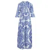 At Last... Women's Cotton Annabel Maxi Dress In Blue & White Ikat In Blue