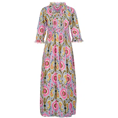 At Last... Women's Cotton Annabel Maxi Dress In Grey Multi Ikat