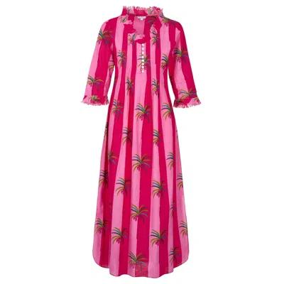 At Last... Women's Cotton Annabel Maxi Dress In Pink Palm.