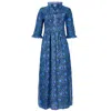 At Last... Women's Cotton Annabel Maxi Dress In Royal Blue With Blue & Green Flower In Blue