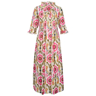 At Last... Women's Cotton Annabel Maxi Dress In White Multi Ikat