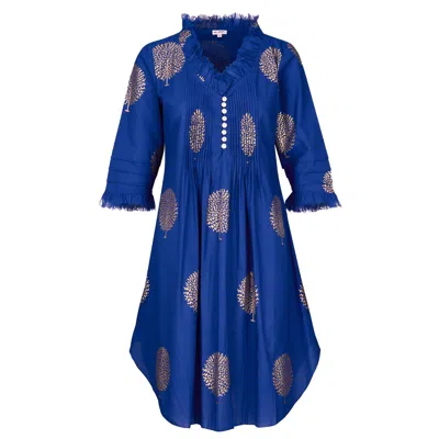 At Last... Women's Cotton Annabel Tunic In Marrakesh Blue & Gold