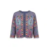 At Last... Women's Cotton Embroidered Jacket In Blue Grey In Blue