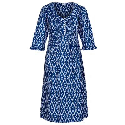 At Last... Women's Cotton Karen 3/4 Sleeve Day Dress In Blue Diamond