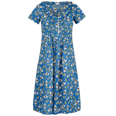 At Last... Women's Cotton Karen Short Sleeve Day Dress In Royal Blue Busy Bee