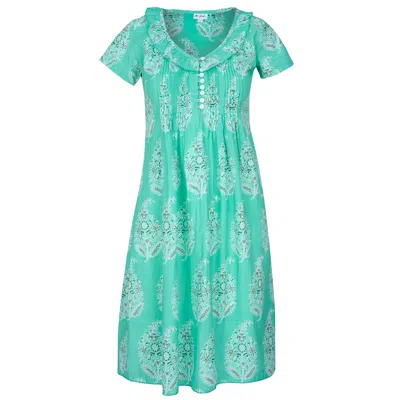 At Last... Women's Cotton Karen Short Sleeve Day Dress In Spearmint Green