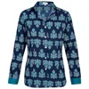 At Last... Women's Freya Shirt In Navy & Blue Thistle With Contrast Cuff In Blue