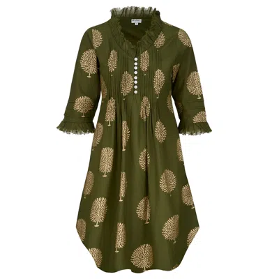 At Last... Women's Green Annabel Cotton Tunic In Olive & Gold