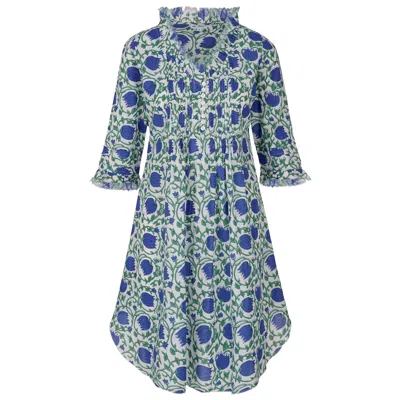 At Last... Women's Green / Blue Annabel Cotton Tunic In Blue & Green Vine In Multi