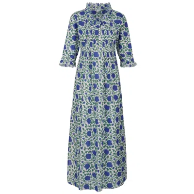 At Last... Women's Green / Blue Cotton Annabel Maxi Dress In Blue & Green Vine