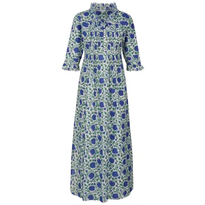 At Last... Women's Green / Blue Cotton Annabel Maxi Dress In Green & Blue Vine