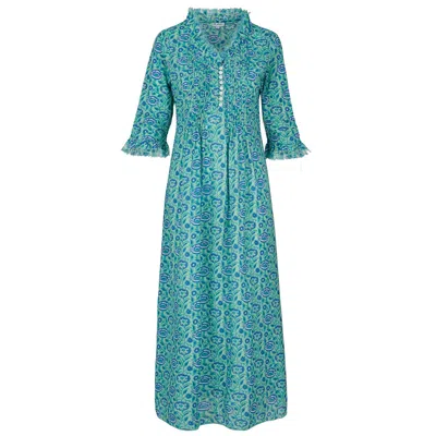 At Last... Women's Green / Blue Cotton Annabel Maxi Dress In Seagreen