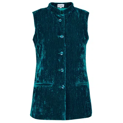 At Last... Women's Green / Blue Short Silk Velvet Waistcoat In Kingfisher Blue In Green/blue