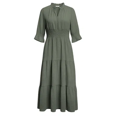 At Last... Women's Green Cotton Salcombe Midi Dress In Olive