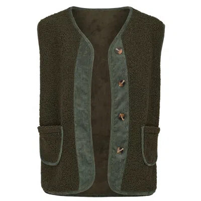 At Last... Women's Green Fleece Gilet In Olive