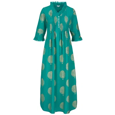 At Last... Women's Green / Gold Cotton Annabel Maxi Dress In Peacock & Gold In Green/gold