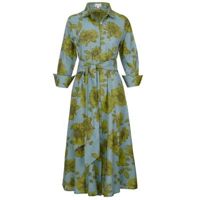 At Last... Women's Green / Grey Cotton Marigold Dress In Lime & Grey In Green/grey