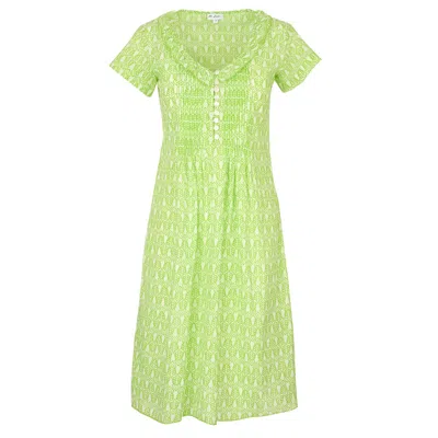 At Last... Women's Green Karen Short Sleeve Day Dress In Fresh Lime & White