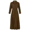 At Last... Women's Green Mia Corduroy Midi Dress In Olive In Brown