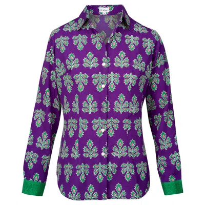 At Last... Women's Green / Pink / Purple Freya Shirt In Violet & Green Thistle With Contrast Cuff In Green/pink/purple