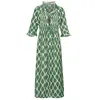 At Last... Women's Green / White Cotton Annabel Maxi Coat In Green Leaf In Green/white
