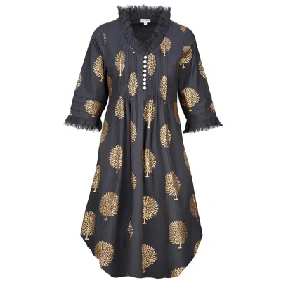 At Last... Women's Grey / Gold Annabel Cotton Tunic In Charcoal Grey & Gold In Grey/gold