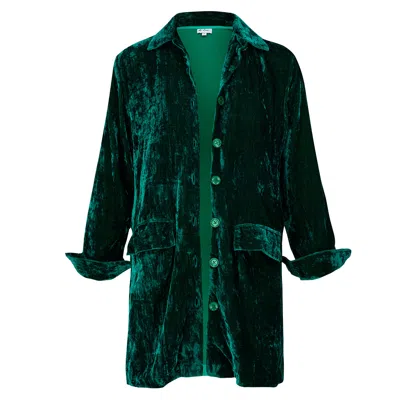 At Last... Women's Kensington Silk Velvet Shirt Jacket In Emerald Green