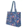 At Last... Women's Large Cotton Tote Bag In Royal Blue & Coral Flower In Blue