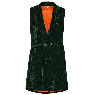 At Last... Women's Long Silk Velvet Waistcoat In Forest Green
