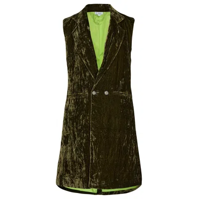 At Last... Women's Long Silk Velvet Waistcoat In Olive Green