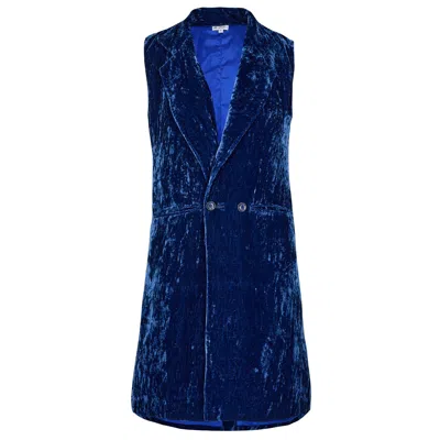 At Last... Women's Long Silk Velvet Waistcoat In Sapphire Blue