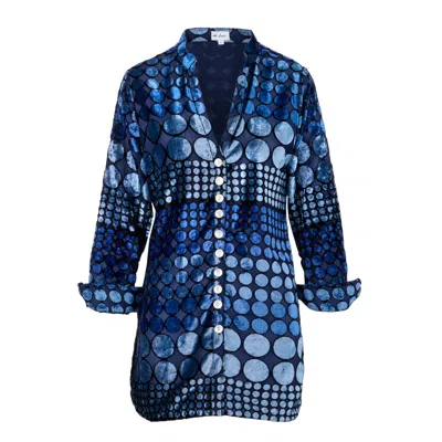 At Last... Women's Louise Velvet Shirt In Blue Boho Spot