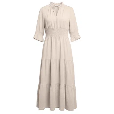 At Last... Women's Neutrals Cotton Salcombe Midi Dress In Beige In Sand